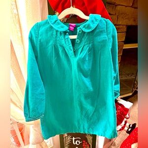 Girls size 6 X teal cotton long sleeve dress.